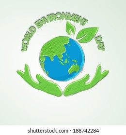 World Environment Day concept with mother globe protected by human hands, Save the Earth background. 