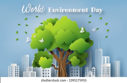 World Environment Day concept, paper art and craft style, flat-style vector illustration