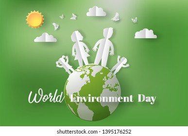 World Environment Day concept, paper art and craft style, flat-style vector illustration