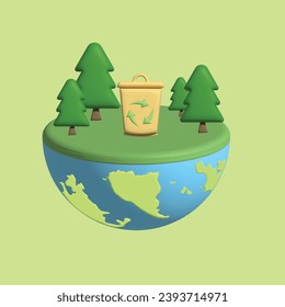 World Environment Day concept. Realistic 3d object cartoon style. Vector colorful illustration.