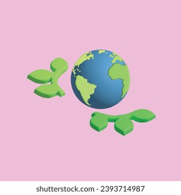 World Environment Day concept. Realistic 3d object cartoon style. Vector colorful illustration.