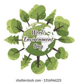 World Environment Day concept with Save the world. Nature or Healthy. Eco friendly design. Vector illustration