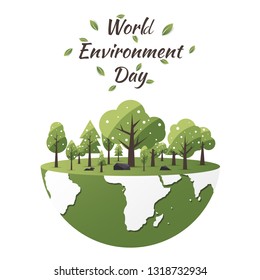 World Environment Day concept with Save the world. Nature or Healthy. Eco friendly design. Vector illustration