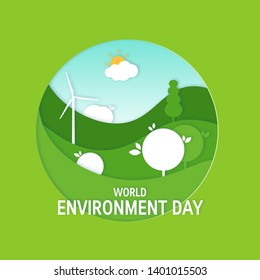 World environment day concept. Square design for posters, cards, web banners etc. Vector template in paper cut style.
