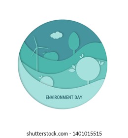 World environment day concept. Square design for web banners, posters, cards etc. Vector template in paper cut style.