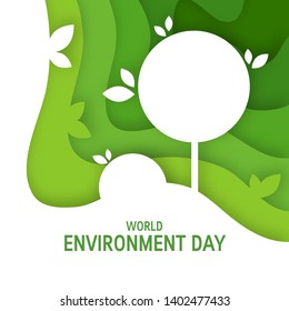 World environment day concept. Square design for web banners, posters, cards etc. Vector template in paper cut style.