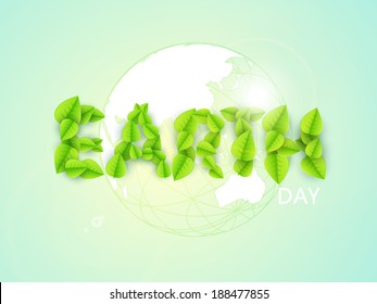 World Environment Day concept with stylish text Earth made by green leaves on world map background. 