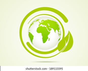 World Environment Day concept with stylish world map and green leaves on abstract background. 