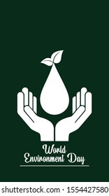 World environment day concept with text. Vector illustration. lettering on dark green background.