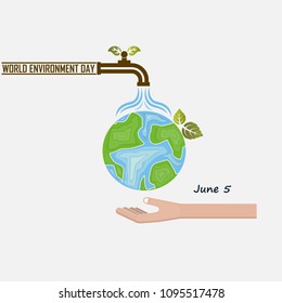 World Environment day concept vector logo design template.June 5st World Environment day concept.World Environment day Awareness Idea Campaign.Vector illustration.