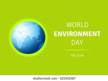 World Environment Day concept vector illustration. Vector card, poster with globe. Earth with smooth vector shadows and green map of the continents of the world.