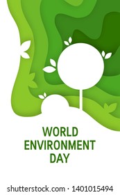 World environment day concept. Vertical design for web banners, posters, cards etc. Vector template in paper cut style.