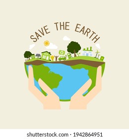 World environment day concept.Human hands holding planet earth.vector illustration