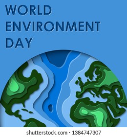 World Environment Day concept.Illustration of earth cut from paper with shadows. Eco friendly design. Save earth concept - vector graphics