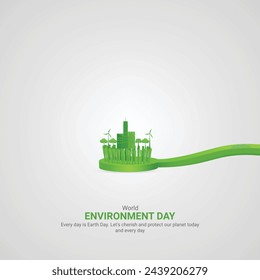 Día Mundial del Medio Ambiente. Anuncios creativos del Día Mundial del Medio Ambiente. Afiche del 5 de junio, ilustración vectorial de banner . 3D