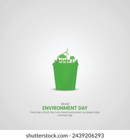 World environment day. World environment day creative ads. June 5  poster, banner vector illustration . 3D