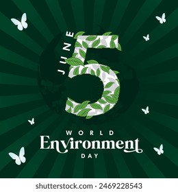 World Environment Day Creative Design with Green Leaves