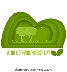 The world environment day. Cut from paper. Banner, background , greeting card. Vector illustration.