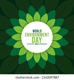 World environment day design with circle of green leaves. June 5. Leave pattern. Poster or banner.