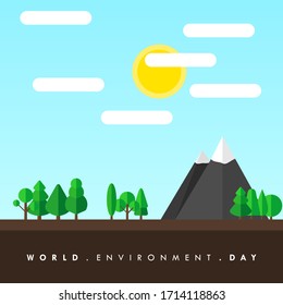 Día Mundial del Medio Ambiente. Diseño del Día del Medio Ambiente. Día Mundial de los Bosques. Diseño paisajístico plano. ilustración vectorial