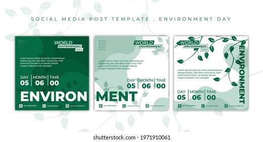 World Environment Day design with green leaf vector illustration. Set of Social media post template. good template for social media campaign design.