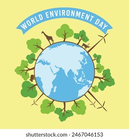 In: World Environment Day Design Vorlage Vektorillustration. Poster. Vektorgrafik der Erde. Vektorgrafik der Hand. Umweltdesign.