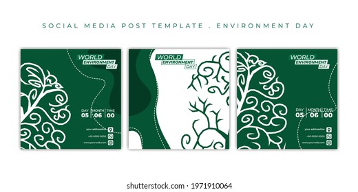World Environment Day design with white and green background. Set of Social media post template. good template for social media campaign design.