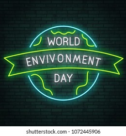 World Environment Day. World earth day. Earth ball. Bright pattern neon. Logo. Emblem. Banner. Postcard. Neon