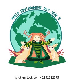 World Environment day or Earth day concept. Save our planet. Take care of Earth. World climate day. mother Earth. Vector cartoon stylized graphic design for post, banner, card with lettering