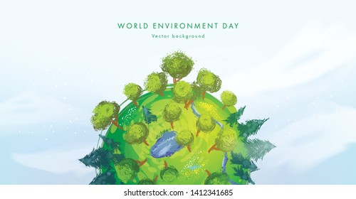 World environment day. Earth globe with splashes in watercolor style art. Concept design for banner, poster, greeting card. Vector illustration