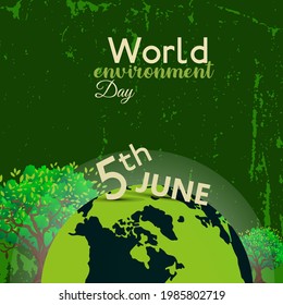 World environment day. Earth globe art.. Concept design for banner, greeting card, t-shirt, print, poster. Vector illustration