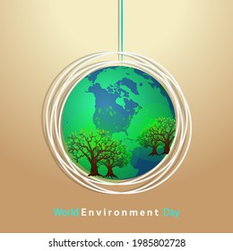 World environment day. Earth globe art.. Concept design for banner, greeting card, t-shirt, print, poster. Vector illustration