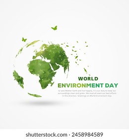 World environment day. Earth globe with greenery. Concept design for banner, poster, greeting card. Vector illustration