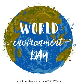 World environment day. Earth globe with splashes in watercolor style art.. Concept design for banner, greeting card, t-shirt, print, poster. Vector illustration