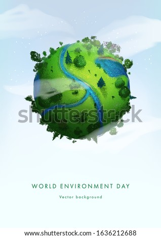 World environment day. Earth globe with splashes in watercolor style art. Concept design for banner, poster, greeting card. Vector illustration