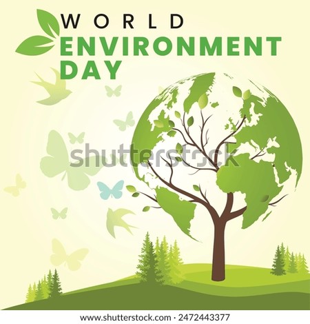 World environment day. Earth globe with greenery. Concept design for banner, poster, greeting card. Vector illustration