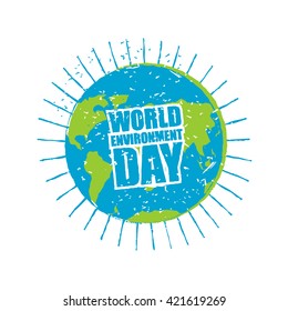 World Environment Day. Earth in grunge style. emblem of planet earth. International holiday nature
