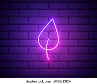 World Environment Day. Earth day. Leaf with a drop of water. A bright pattern of neon. Logo. Emblem. Banner. Postcard. Neon. Vector image.