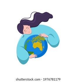 World environment day. Earth planet in woman hands. Vector illusration