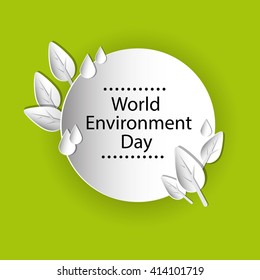 World Environment Day Earth Planet Globe Water Drops Leaves Flat Vector Illustration