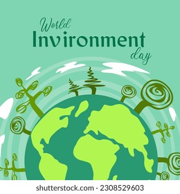 World environment day, Earth day, save the planet concept. Green Eco Earth vector illustration