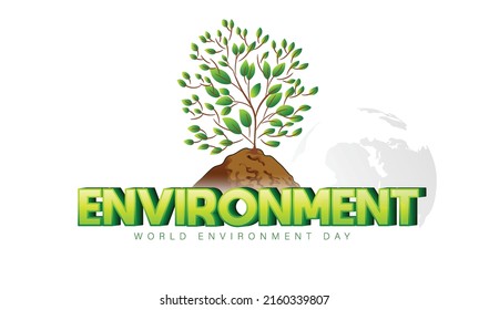 World environment day with earth and trees, and 3d text design for environment day, Human hands holding plant, space. Save our planet