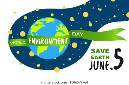World Environment Day eco landing page. 3d paper cut ecology friendly poster, banner design. Vector illustration. Paper carving layer green ribbon 