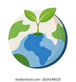 world environment day, World Ecology Icon Planet Earth with Healthy Sprouting Seedling.  illustration on white background. 