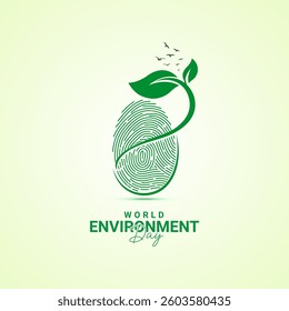 World Environment Day Fingerprint and Green Leaf Concept
