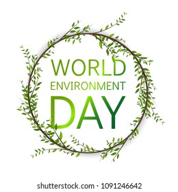 World Environment Day. Floral circle vector card Design. Vector garden illustration. 