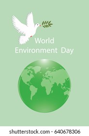 World Environment Day globe dove on a light green background art abstract creative modern vector illustration