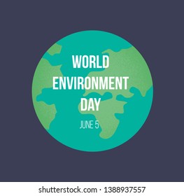 World environment day. Globe on dark background. Save the earth. People want to protect the world. Holiday. Vector illustration of universe in semi flat style. Green planet icon with text. Symbol. 
