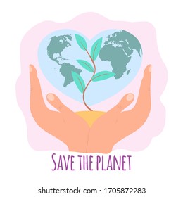World Environment Day. God's hands hold the planet in the form of a heart. June 5th. Save the planet. Colorful vector illustration.