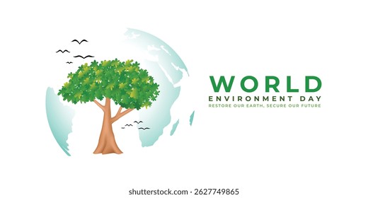 World Environment Day Graphic Featuring Tree and Earth Elements